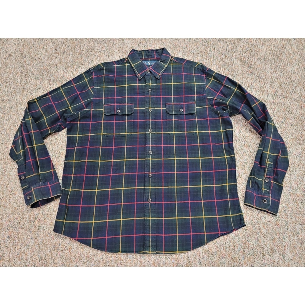 Ralph Lauren Shirt Mens XL Windowpane Plaid Oxford‎ Button Down Long Sleeve Prep